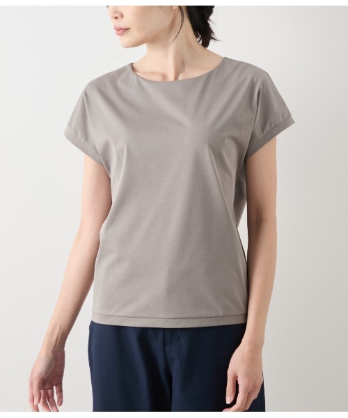 NEWYORKER(ニューヨーカー)の「【UVカット・透け防止・遮熱】ソルシールド フレンチスリーブTシャツ(Tシャツ/カットソー・レディース・ベージュ系その他/ホワイト・M/L)」の6枚目の写真