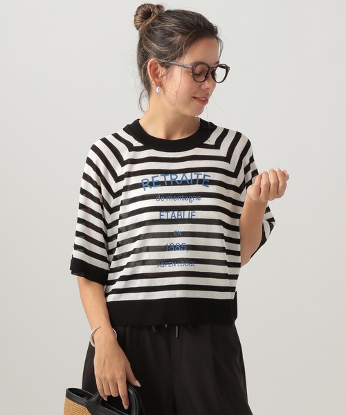 BAYFLOW（ベイフロー）の「[選べるアソートロゴ]シアーニットショートプルオーバー（ニット/セーター・レディース・その他1/オフホワイト/グレイッシュベージュ・FREE）」の3枚目の写真