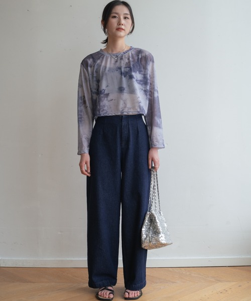 maison de LATIR(メゾンドラティール)の「無地のシアー素材に飽きたら次はタイダイ柄。夏服UV対策にも長袖シアートップス(Tシャツ/カットソー・レディース・グレー/パープル・ONESIZE)」の15枚目の写真