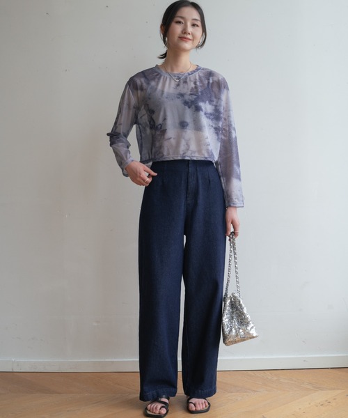 maison de LATIR(メゾンドラティール)の「無地のシアー素材に飽きたら次はタイダイ柄。夏服UV対策にも長袖シアートップス(Tシャツ/カットソー・レディース・グレー/パープル・ONESIZE)」の16枚目の写真