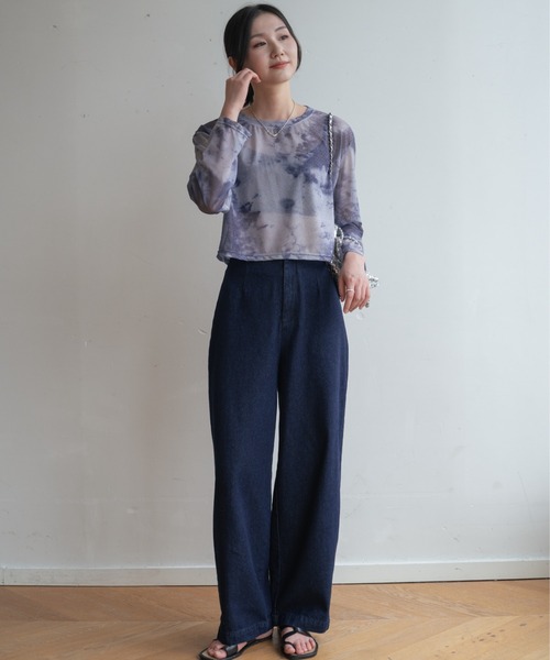 maison de LATIR(メゾンドラティール)の「無地のシアー素材に飽きたら次はタイダイ柄。夏服UV対策にも長袖シアートップス(Tシャツ/カットソー・レディース・グレー/パープル・ONESIZE)」の7枚目の写真