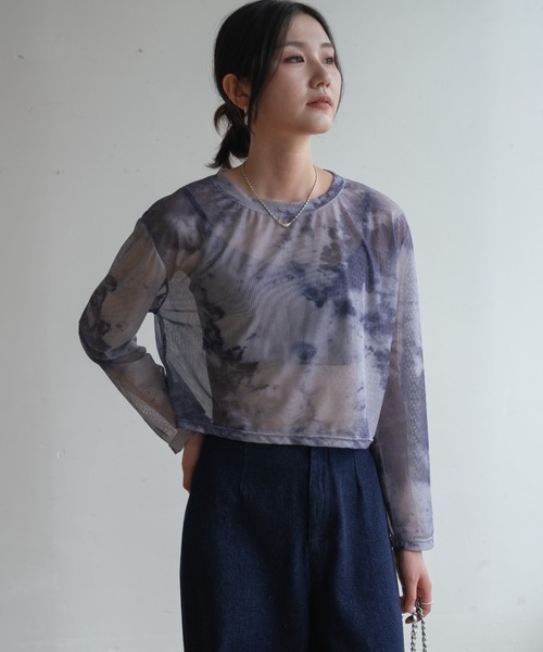 maison de LATIR(メゾンドラティール)の「無地のシアー素材に飽きたら次はタイダイ柄。夏服UV対策にも長袖シアートップス(Tシャツ/カットソー・レディース・グレー/パープル・ONESIZE)」の17枚目の写真