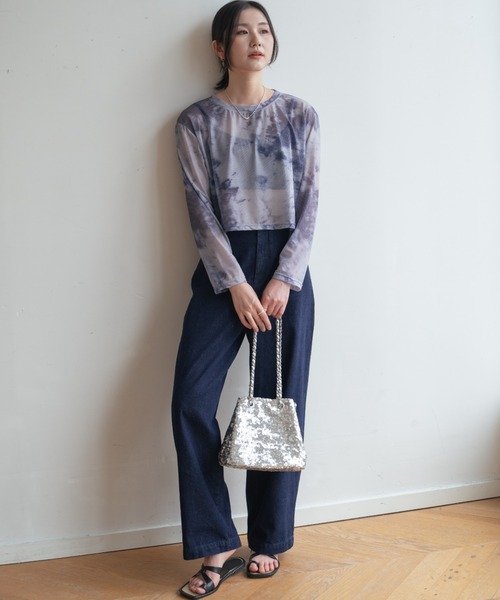 maison de LATIR(メゾンドラティール)の「無地のシアー素材に飽きたら次はタイダイ柄。夏服UV対策にも長袖シアートップス(Tシャツ/カットソー・レディース・グレー/パープル・ONESIZE)」の11枚目の写真