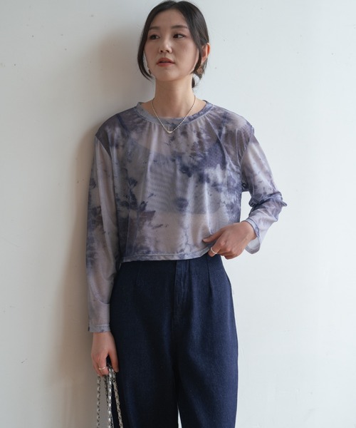 maison de LATIR(メゾンドラティール)の「無地のシアー素材に飽きたら次はタイダイ柄。夏服UV対策にも長袖シアートップス(Tシャツ/カットソー・レディース・グレー/パープル・ONESIZE)」の21枚目の写真
