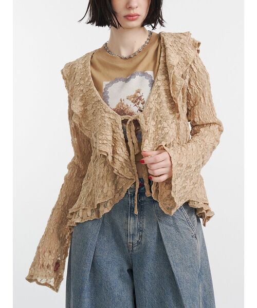 jouetie（ジュエティ）の「ラッフルフリルレースブラウス（シャツ/ブラウス・レディース・ブラック/オフホワイト/ベージュ・MEDIUM）」の7枚目の写真