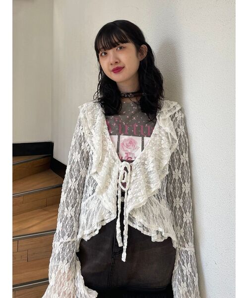 jouetie（ジュエティ）の「ラッフルフリルレースブラウス（シャツ/ブラウス・レディース・ブラック/オフホワイト/ベージュ・MEDIUM）」の11枚目の写真