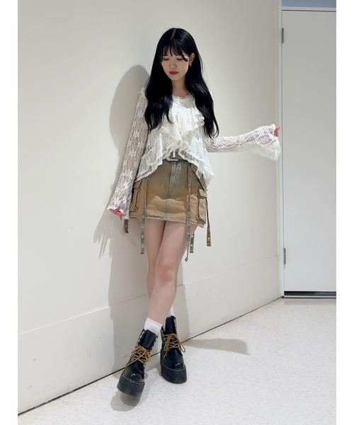 ラッフルフリル シャツ ブラウス レースデザイン ミニスカート marisha-0.jpg