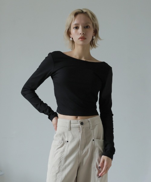 Ulysses(ユリシス)の「【ブラトップ】カップ付きバックオープンクロスデザインカットソー(Tシャツ/カットソー・レディース・ホワイト/ブラック/グレー・M/S)」の16枚目の写真