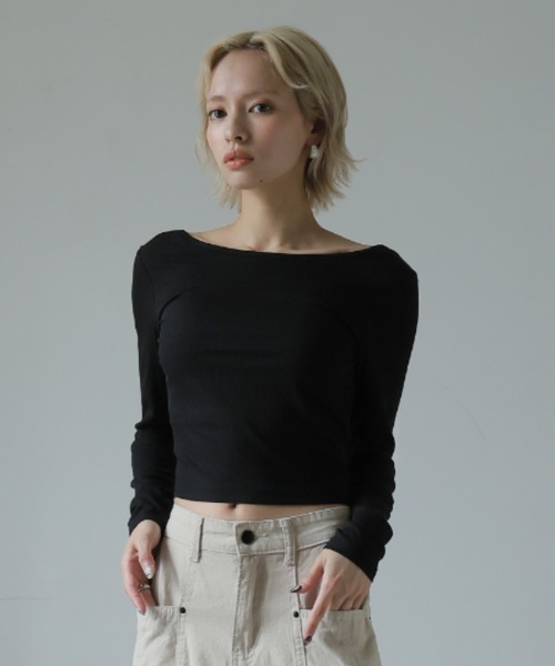 Ulysses(ユリシス)の「【ブラトップ】カップ付きバックオープンクロスデザインカットソー(Tシャツ/カットソー・レディース・ホワイト/ブラック/グレー・M/S)」の9枚目の写真
