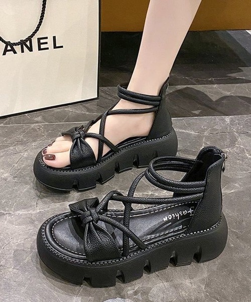 WESTSEA(ウエストシー)の「リボン ストラップ 厚底サンダル フラットタイプ(サンダル・レディース・オフホワイト/ブラック・23.5cm/23cm/24.5cm/24cm)」の10枚目の写真