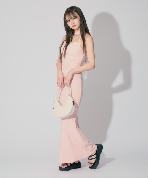 希少　美品　BPN ストライプホルターネックワンピース　フリル　アシメトリー 希少 美品 BPN ストライプホルターネックワンピース フリル