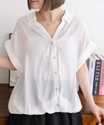 CLEAR BASIC | バックスピンドル裾タックフレンチスリーブブラウス[オフィスカジュアル 着回し抜群 大人]≪SS新作≫(シャツ/ブラウス)