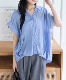 CLEAR BASIC | バックスピンドル裾タックフレンチスリーブブラウス[オフィスカジュアル 着回し抜群 大人]≪SS新作≫(シャツ/ブラウス)