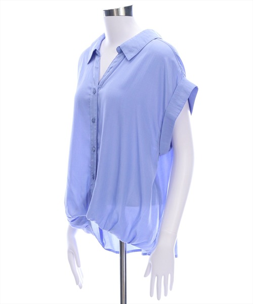 CLEAR BASIC（クリアベーシック）の「バックスピンドル裾タックフレンチスリーブブラウス[オフィスカジュアル 着回し抜群]（シャツ/ブラウス・レディース・オフホワイト/ブラック/ピンク/サックスブルー/ブルー系その他/ピンク系その他/ホワイト系その他・F）」の12枚目の写真