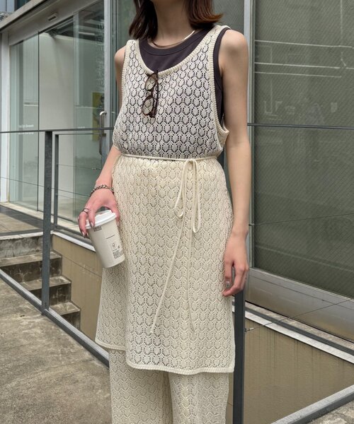 CIAOPANIC TYPY（チャオパニックティピー）の「レース編みニットチュニック（ニット/セーター・レディース・キャメル/ブラック/オフホワイト・ONE SIZE）」の5枚目の写真