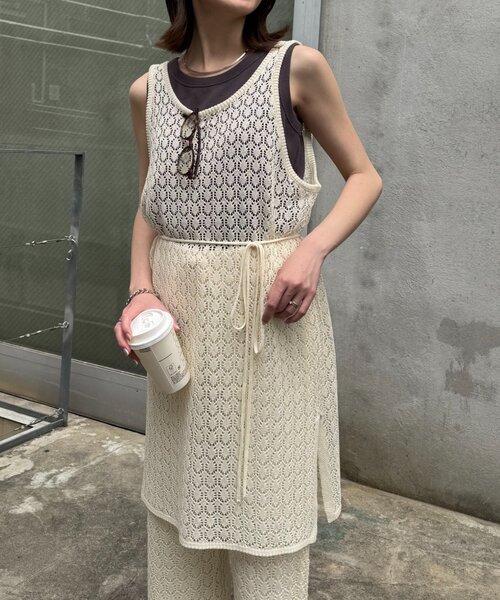 CLANE アイボリー レース編み チュニック かぎ針風レースドッキングキャミチュニック - ベルーナ【公式】