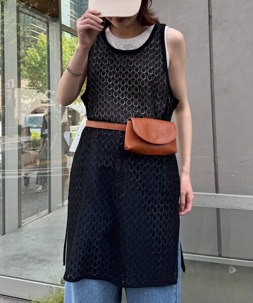 CIAOPANIC TYPY（チャオパニックティピー）の「レース編みニットチュニック（ニット/セーター・レディース・キャメル/ブラック/オフホワイト・ONE SIZE）」の14枚目の写真