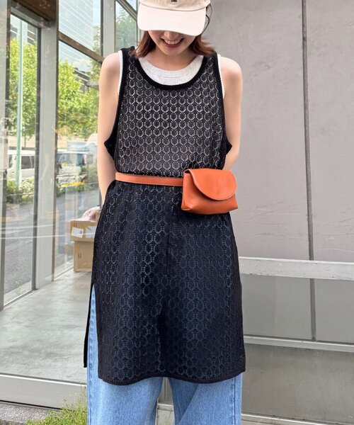 CIAOPANIC TYPY（チャオパニックティピー）の「レース編みニットチュニック（ニット/セーター・レディース・キャメル/ブラック/オフホワイト・ONE SIZE）」の15枚目の写真