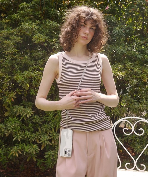 Lil Ambition(リルアンビション)の「マルチボーダータンクトップ(タンクトップ・レディース・カーキ/ピンク・FREE)」の6枚目の写真