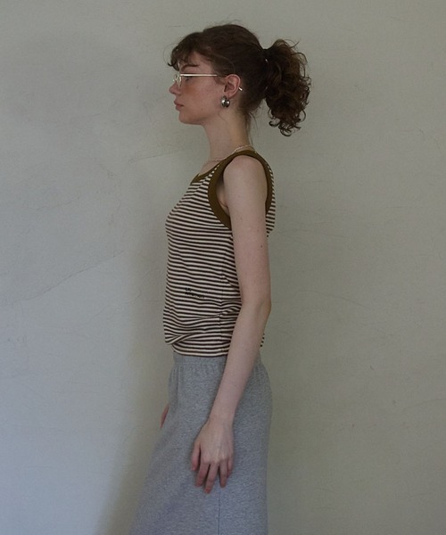 Lil Ambition(リルアンビション)の「マルチボーダータンクトップ(タンクトップ・レディース・カーキ/ピンク・FREE)」の13枚目の写真