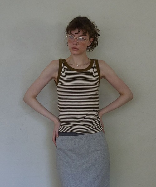 Lil Ambition(リルアンビション)の「マルチボーダータンクトップ(タンクトップ・レディース・カーキ/ピンク・FREE)」の12枚目の写真