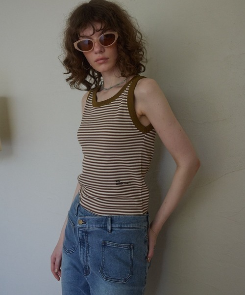 Lil Ambition(リルアンビション)の「マルチボーダータンクトップ(タンクトップ・レディース・カーキ/ピンク・FREE)」の19枚目の写真