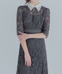 Leja ドレス 「LEJA」異素材シアー刺繍レース透け感プリーツ