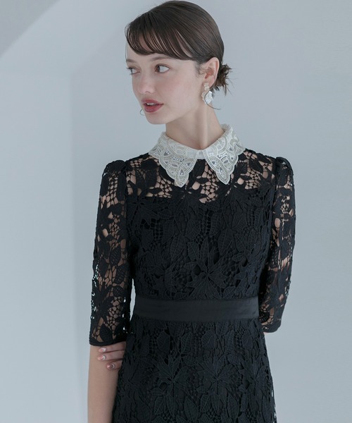 【LEJA】花柄レースビジューカラーAラインドレスワンピース美脚効果結婚式 セール】【LEJA】花柄レースビジューカラーAラインドレス