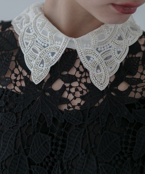 Leja（レジャ）の「【LEJA】花柄レースビジューカラーAラインドレス