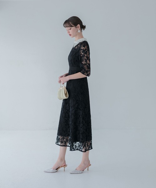 Leja（レジャ）の「【LEJA】花柄レースビジューカラーAラインドレス