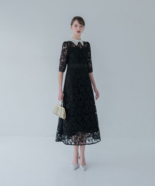 レジャ　leja レース素材 ブラックパーティードレス leja パーティードレス Sサイズ 結婚式ドレス・パーティードレス