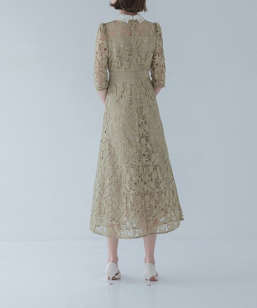 セール】【LEJA】花柄レースビジューカラーAラインドレスワンピース