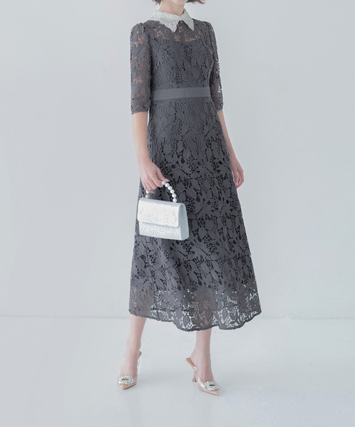 セール】【LEJA】花柄レースビジューカラーAラインドレスワンピース