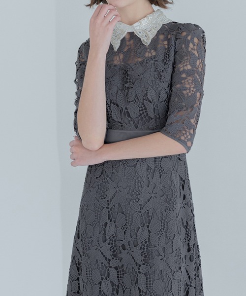 Leja(レジャ)の「【LEJA】花柄レースビジューカラーAラインドレスワンピース美脚効果結婚式 パーティードレス 成人式 二次会 同窓会 お呼ばれ オケージョン 20代 30代(ドレス・レディース・ブラック/グレー/ライトイエロー・SMALL/MEDIUM)」の17枚目の写真