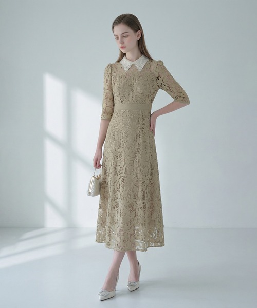 セール】【LEJA】花柄レースビジューカラーAラインドレスワンピース