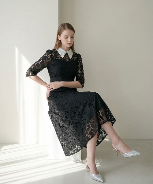 セール】【LEJA】花柄レースビジューカラーAラインドレスワンピース