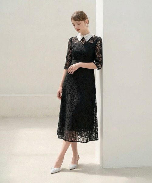 セール】【LEJA】花柄レースビジューカラーAラインドレスワンピース