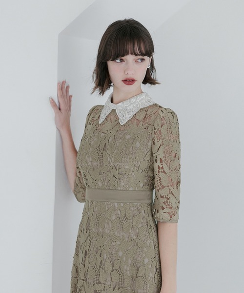 【LEJA】花柄レースビジューカラーAラインドレス Leja ドレス 「LEJA」花柄レースビジューカラーAラインドレス