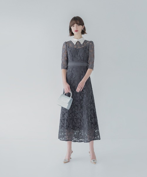 【LEJA】花柄レースビジューカラーAラインドレス Leja（レジャ）の「【LEJA】花柄レースビジューカラーAライン