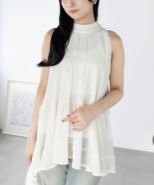 CLEAR BASIC（クリアベーシック）の「ボウタイリボンティアードブラウス[オフィスカジュアル 着回し抜群 上品]（シャツ/ブラウス・レディース・ブラック/アイボリー/ブルーグレー/ネイビー/ワインレッド・F）」の2枚目の写真