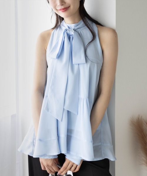 CLEAR BASIC（クリアベーシック）の「ボウタイリボンティアードブラウス[オフィスカジュアル 着回し抜群 上品]（シャツ/ブラウス・レディース・ブラック/アイボリー/ブルーグレー/ネイビー/ワインレッド・F）」の4枚目の写真