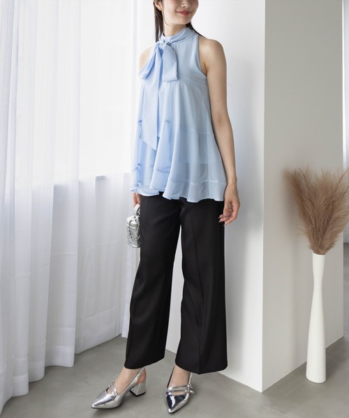 CLEAR BASIC（クリアベーシック）の「ボウタイリボンティアードブラウス[オフィスカジュアル 着回し抜群 上品]（シャツ/ブラウス・レディース・ブラック/アイボリー/ブルーグレー/ネイビー/ワインレッド・F）」の16枚目の写真