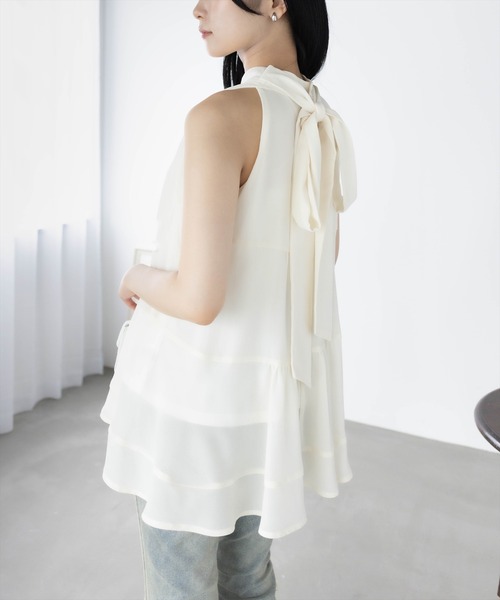 CLEAR BASIC（クリアベーシック）の「ボウタイリボンティアードブラウス[オフィスカジュアル 着回し抜群 上品]（シャツ/ブラウス・レディース・ブラック/アイボリー/ブルーグレー/ネイビー/ワインレッド・F）」の13枚目の写真