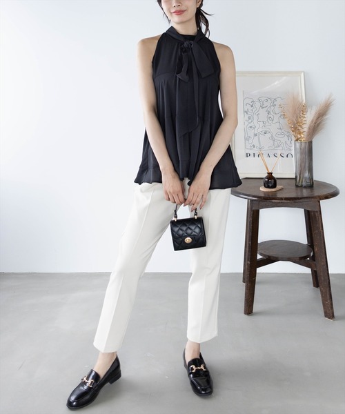 CLEAR BASIC（クリアベーシック）の「ボウタイリボンティアードブラウス[オフィスカジュアル 着回し抜群 上品]（シャツ/ブラウス・レディース・ブラック/アイボリー/ブルーグレー/ネイビー/ワインレッド・F）」の12枚目の写真