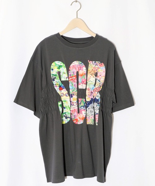 tシャツ 152665：SCRロゴ花柄 シャーリングTシャツ レディース 152665：SCRロゴ花柄 シャーリングTシャツの通販-ScoLar