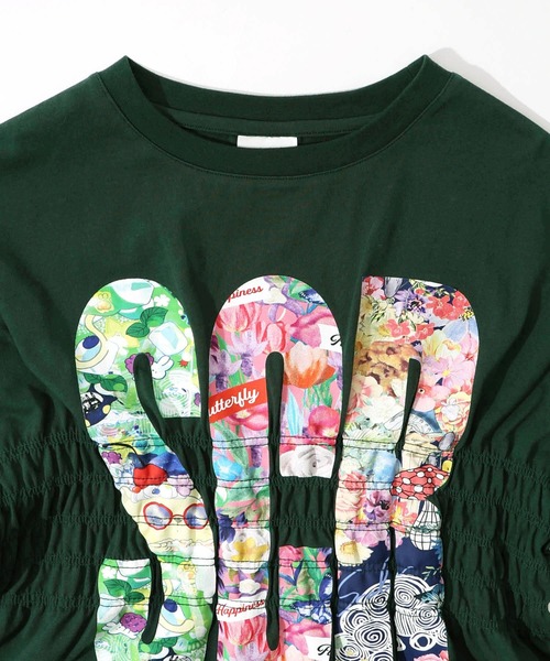 152665：SCRロゴ花柄 シャーリングTシャツ（Tシャツ/カットソー