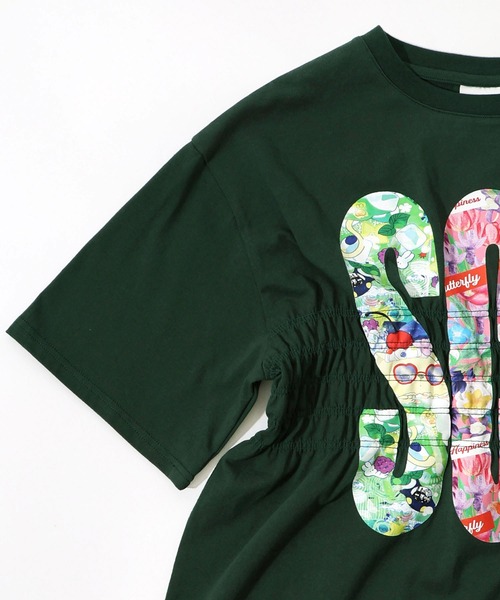セール】152665：SCRロゴ花柄 シャーリングTシャツ（Tシャツ