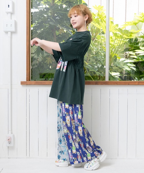 セール】152665：SCRロゴ花柄 シャーリングTシャツ（Tシャツ
