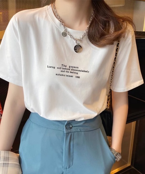 shoppinggo(ショッピングゴー)の「ロゴTシャツ レディース 夏服 tシャツ(Tシャツ/カットソー・レディース・ホワイト・L/M)」の1枚目の写真