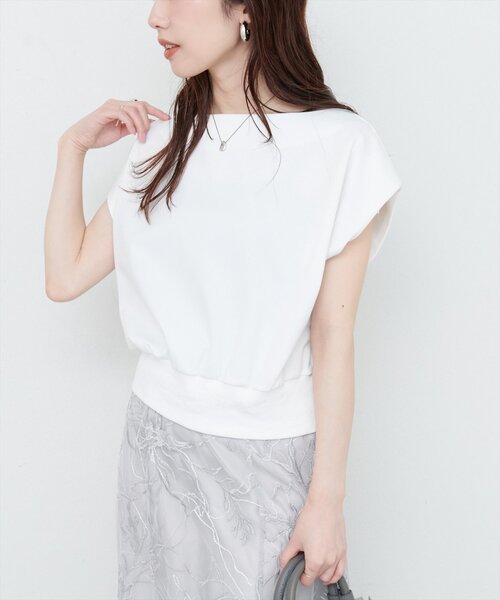 natural couture（ナチュラルクチュール）の「きれいめポンチボートネックTOPS（タンクトップ・レディース・ピンク/ブルー/アイボリー/グレイッシュベージュ/ブラック・FREE）」の3枚目の写真